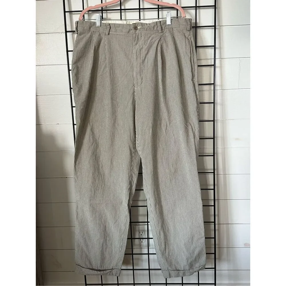 Banana Republic Dress Pants Mens 38 Long Grey Striped Pleated Cuffed Vintage Sus